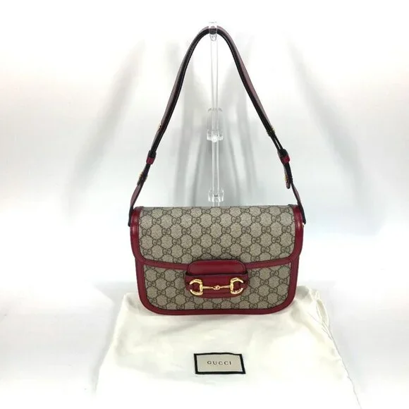 GUCCI 602204 GG Supreme Horsebit 1955 bag Shoulder Bag GG Supreme Beige/Red - Picture 4 of 16